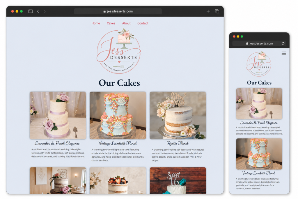 Custom bakery website design showcase for local dessert business
