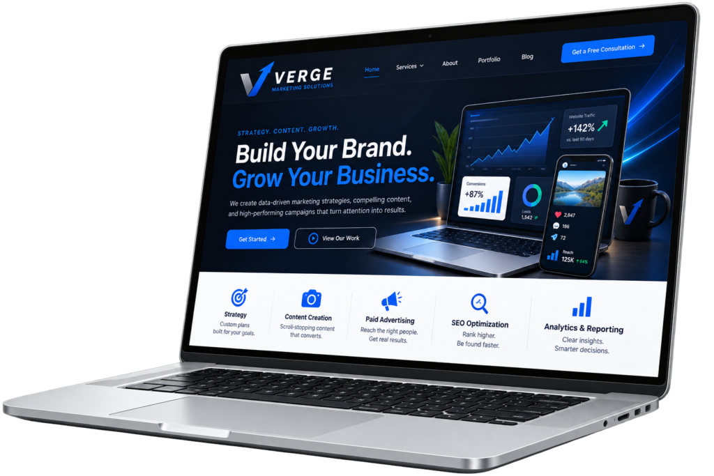 Laptop displaying responsive custom web design built by Verge Marketing Solutions