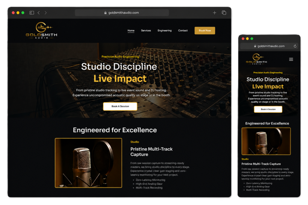 Audio recording studio website design and branding project