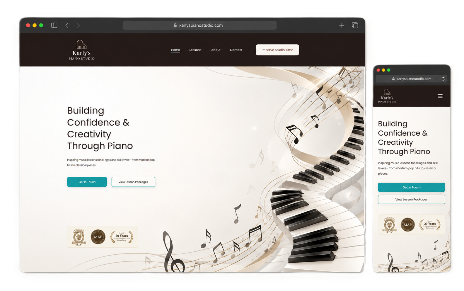 Responsive piano instructor website design layout