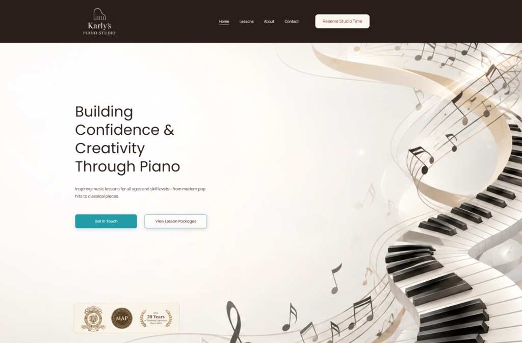 Contact Custom music studio web design layout on desktop display